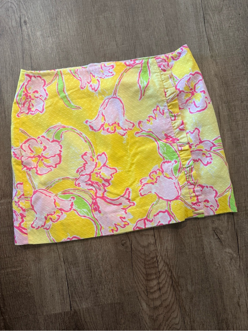 Lilly Pulitzer Yellow Floral Mini Skirt with Pink Accents